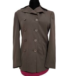 Ann Freedberg 100% Wool Double Breasted Long Line Chocolate Brown Blazer